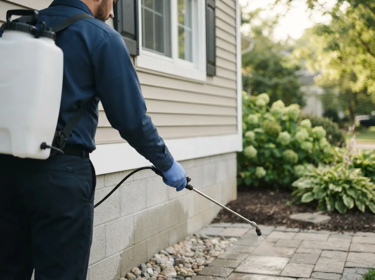 Pest control technician inspecting a home in Hartford, WV